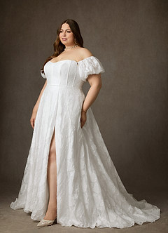 Azazie Gladiola Vestidos de noiva Vestido Diamante Branco de Jacquard Floral Burnout de Vestido de baile com Decote em coração image19