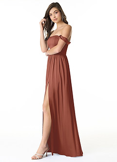 Azazie Morana Final Sale Auburn A-Line Off the Shoulder Stretch Satin Convertible Dress image3