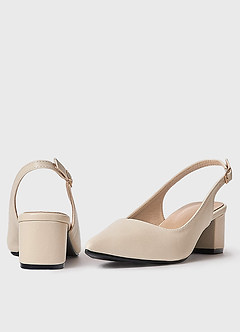 front Elegant Pointed Toe Block Heel Mules