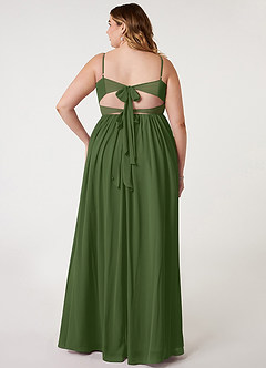 Azazie Zeya Bridesmaid Dresses Olive A-Line V-Neck Pleated Chiffon Dress image7