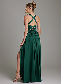 Azazie Francis Bridesmaid Dresses Emerald A-Line Corset Stretch Satin Dress image7