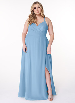 Azazie Davis Abiti da Damigella Abito A-Line in Chiffon con Scollo a V Azzurro Polvere image7