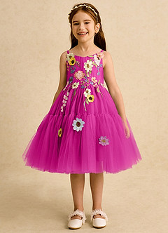 Azazie Osea Abiti da Ragazza di Fiori Abito Principessa in Tulle Plissettato Fucsia image4