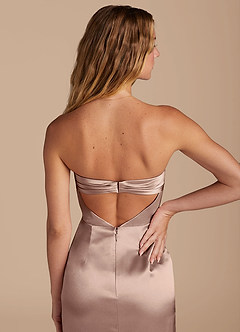 Azazie Leonis Bridesmaid Dresses Taupe Mermaid Pleated Metallic Satin Convertible Dress image3