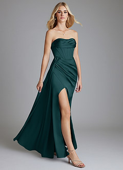 Azazie Amyra Bridesmaid Dresses Pine Mermaid Off the Shoulder Stretch Satin Convertible Dress image10