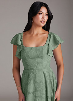 Azazie Bondi Bridesmaid Dresses Matcha A-Line Side Slit Floral Burnout Dress image6