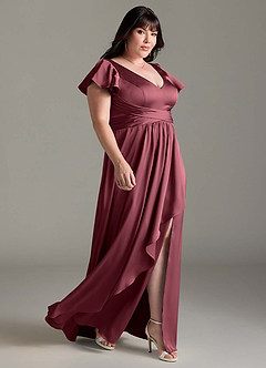 Azazie Omari Vestidos de damas de honor Vestido de Merlot de Satén Elástico de Corte en A image11