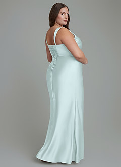 Azazie Agustina Bridesmaid Dresses Sea Glass Mermaid Corset Stretch Satin Dress image8