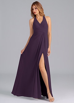 Azazie Dorota Robes de demoiselle d'honneur Robe Trapèze en Mousseline de soie Plissée Prune image4