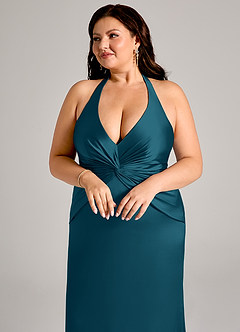 Azazie Valerie Suknie dla druhen Syrena Pofałdowany Satyna elastyczna Do ziemi Sukienka image13