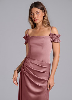 Azazie Kalysia Brautjungfernkleider Wandelbar Meerjungfrau-Linie Schulterfrei Stretch-Satin Kleid Altrosa image5