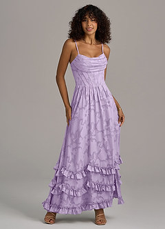 Azazie Lettie Bridesmaid Dresses Lilac A-Line Corset Floral Burnout Dress image1