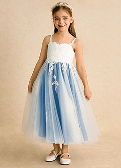 Azazie Coraline vestidos de niña de las flores Vestido de Marfil Azul Pastel de Encaje de Corte En A image1