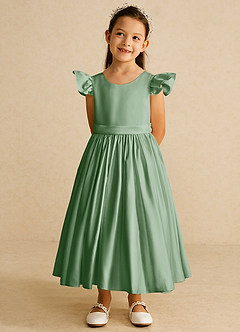 Azazie Violeta Flower Girl Dresses Matcha Ball-Gown Bow Matte Satin Dress image6