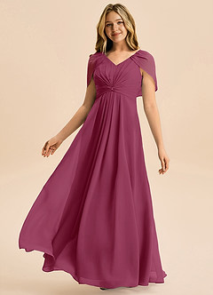 Azazie Emma Junior Robe Trapèze en Mousseline de soie Plissée Mûre image4