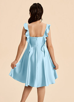 Azazie Kira Junior Sky Blue A-Line Ruched Stretch Satin Dress image2
