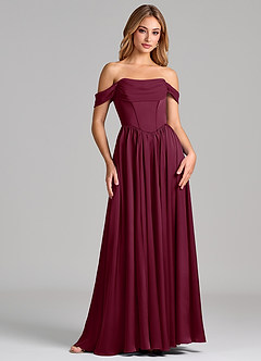 Azazie Raisa Bridesmaid Dresses Mulberry A-Line Off the Shoulder Stretch Satin Dress image4