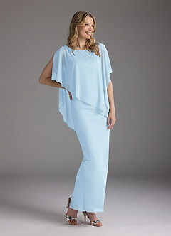Azazie Aspyn Mother of the Bride Dresses Sky Blue Sheath Beaded Mesh Dress image4
