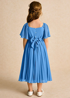 Azazie Gisele Abiti da Ragazza di Fiori Abito A-Line in Chiffon Plissettato Blue Jay image6