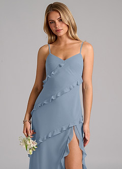 Azazie Nancie Bridesmaid Dresses Dusty Blue Mermaid Ruched Chiffon Dress image7