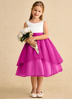 Azazie Rene Flower Girl Dresses Ivory Fuchsia A-Line Bow Tulle Dress image3