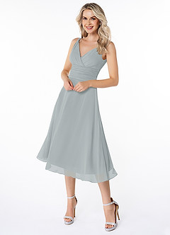 Azazie Jayla Final Sale A-Line Ruched Chiffon Tea-Length Dress image4