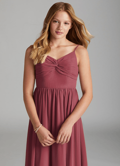 Azazie Zeya Junior Vestido de Merlot de Gasa de Corte En A image6