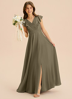 Azazie Anysa Junior Robe Trapèze en Mousseline de soie Rayé Vert Saule image3