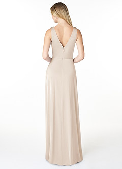 Azazie Nelly Bridesmaid Dresses White Alabaster A-Line V-Neck Pleated Stretch Satin Dress image2