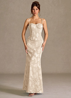 Mireya Creme Zweiteiliges Korsett-Abendkleid image4