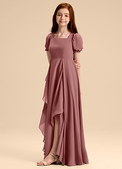 Azazie Priya Junior Robe Trapèze en Mousseline de soie Blouson Rose Du Désert image4