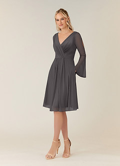 Azazie Teraso Mère de la mariée Robes Robe Trapèze en Maille Plissée Gris Acier image3