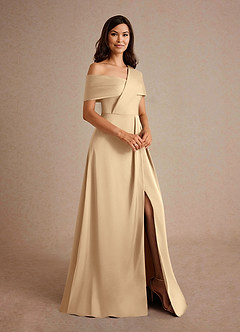 Azazie Milton Mother of the Bride Dresses Champagne A-Line Pleated Stretch Satin Dress image6