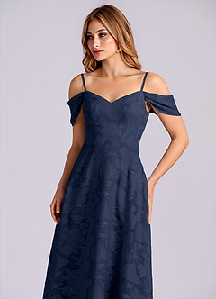 Azazie Marley Final Sale Dark Navy A-Line Off the Shoulder Floral Burnout Convertible Dress image7