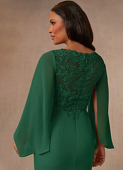 Azazie Perry Mère de la mariée Robes Robe Sirène en Mousseline de soie Col V en dentelle Vert Foncé image4