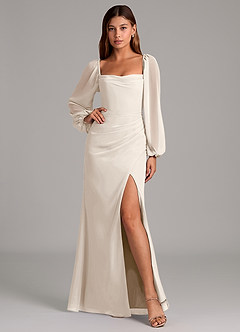 Azazie Brixley Bridesmaid Dresses White Alabaster Mermaid Long Sleeve Chiffon Dress image6