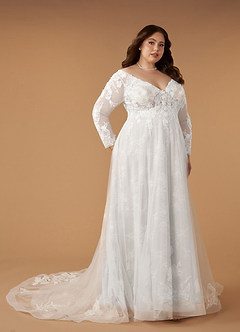 Azazie Leila Hochzeitskleider A-Linie V-Hals Pailletten Tüll Kleid Diamantweiß image2