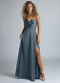 Azazie Davis Robes de demoiselle d'honneur Robe Trapèze en Satin extensible Plissée Violet Crépusculaire image2