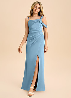 Azazie Wynter Junior Vestido Aço Azul de Cetim elástico com Plissado image3