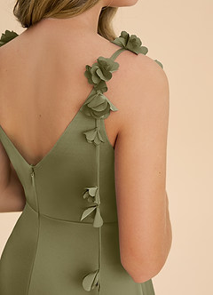 Azazie Gumdrop Junior Dusty Sage Empire Pleated Stretch Satin Dress image6