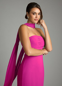 Azazie Saylor Vestidos de damas de honor Vestido de Fucsia de Gasa de Corte Sirena con Sin tirantes image2