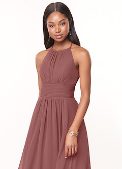 Azazie Bonnie Bridesmaid Dresses Desert Rose A-Line Keyhole Ruched Chiffon Dress image5