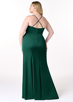 Azazie Marzia Bridesmaid Dresses Emerald Sheath Cowl Pleated Stretch Satin Dress image14