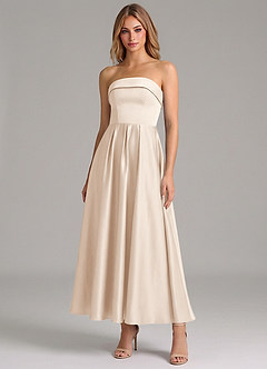 Azazie Lucienne Abiti da Damigella Abito A-Line in Raso Elasticizzato Plissettato Alabastro Bianco image1