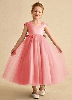 Azazie Chickadee vestidos de niña de las flores Vestido de Coral de Satin Mate de Princesa con Escote de Corazón image4