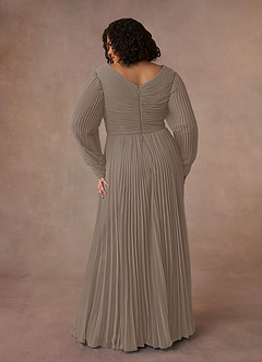 Azazie Zina Mother of the Bride Dresses Taupe A-Line Pleated Chiffon Dress image8