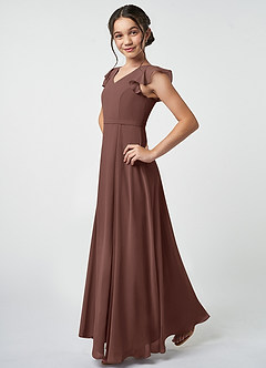 Azazie Claudine Junior Espresso A-Line Pleated Chiffon Dress image3