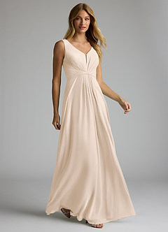 Azazie Gina Bridesmaid Dresses White Alabaster A-Line V-Neck Pleated Chiffon Dress image3