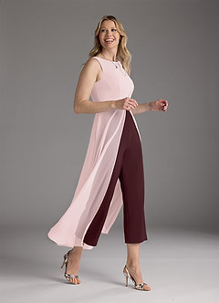 Azazie Anitta Mother of the Bride Dresses Blushing Pink Cabernet Jumpsuit/Pantsuit Pleated Stretch Crepe Dress image4