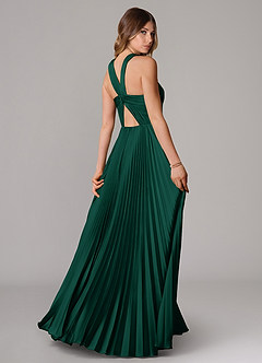 Azazie Afra Bridesmaid Dresses Emerald A-Line Pleated Stretch Satin Dress image2